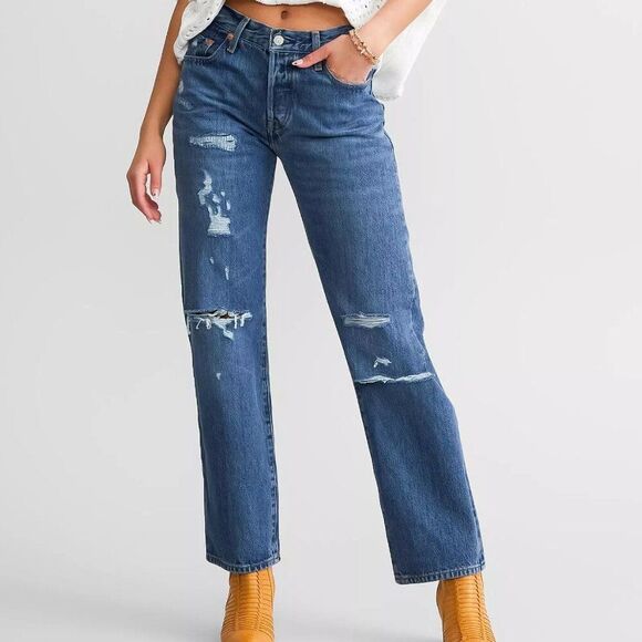 Levi's Premium 501 '90s Straight Baggy Jeans Blue Women's Size 26 x 32 Y2K Loose - Picture 1 of 10